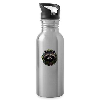 Raccoon with flowers - Water bottle with straw - silver - Right