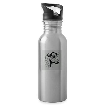 Cow Drawn - Water bottle with straw - silver - Right