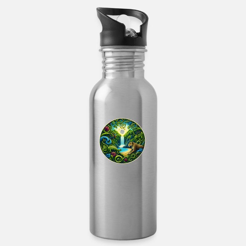 Wasserfall im Regenwald - Trinkflasche mit integriertem Trinkhalm - Lightsilver