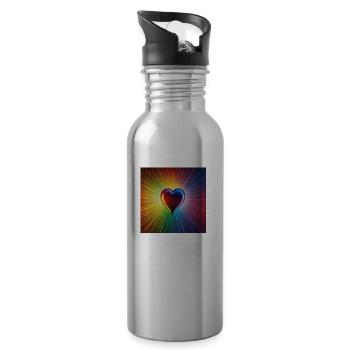 Cœur arc-en-ciel - Gourde avec paille intégrée - argent clair - Droite