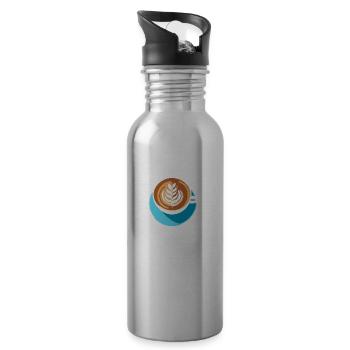 Coffee Frenchpress Cappuccino Latte Art - Water bottle with straw - silver - Right