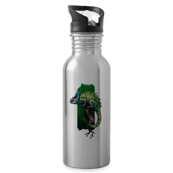 Colorful Camouflage: Chameleon on a Branch - Water bottle with straw - silver - Right