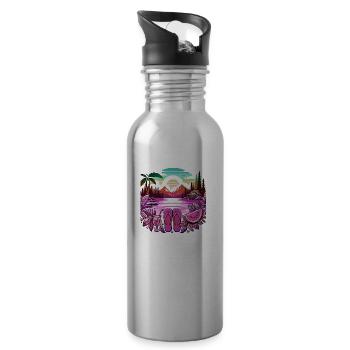 Été Lac Nature Flore Art Fleurs Mer Plage - Gourde avec paille intégrée - argent clair - Droite