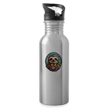 Funny Sloth Comic - Water bottle with straw - silver - Right
