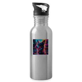 Neon Hund - Trinkflasche mit integriertem Trinkhalm - Lightsilver - Rechts