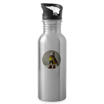 Yellowhammer with cap and binoculars - Water bottle with straw - silver - Right