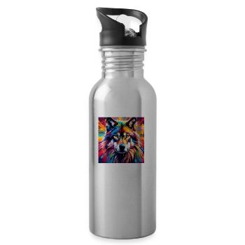 Wolf 1 - Water bottle with straw - silver - Right