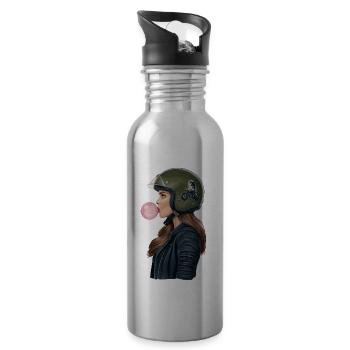 Coole Motorradfahrerin Bikerin kaut Kaugummi - Trinkflasche mit integriertem Trinkhalm - Lightsilver - Rechts