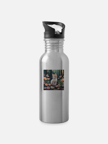Cat - Trinkflasche mit integriertem Trinkhalm - Lightsilver