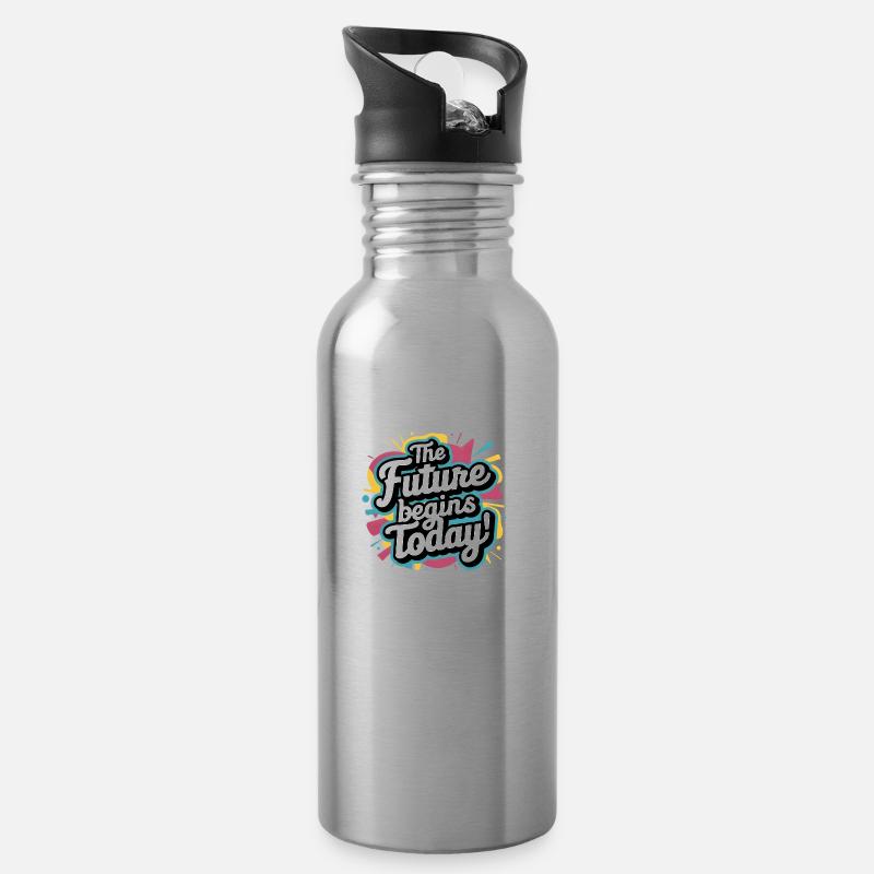 zurück in die Schule - Trinkflasche mit integriertem Trinkhalm - Lightsilver