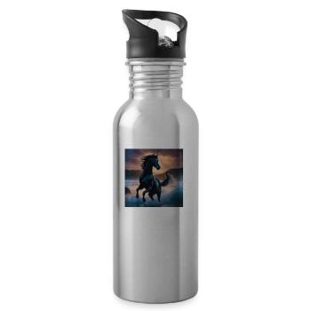 Cheval - Gourde avec paille intégrée - argent clair - Droite
