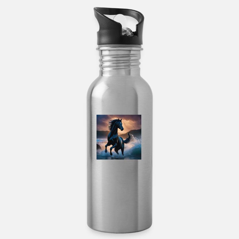 Pferd - Trinkflasche mit integriertem Trinkhalm - Lightsilver