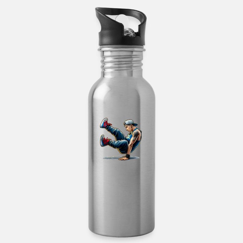 Spektakulärer Tanz - Breakdance - Trinkflasche mit integriertem Trinkhalm - Lightsilver
