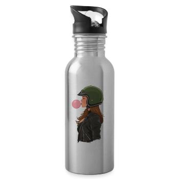 Coole Motorradfahrerin Bikerin kaut Kaugummi - Trinkflasche mit integriertem Trinkhalm - Lightsilver - Rechts