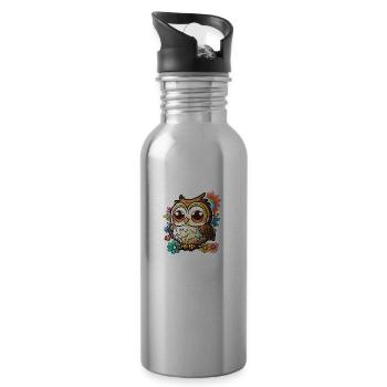 Niedliche Eule Kawaii Maskottchen - Trinkflasche mit integriertem Trinkhalm - Lightsilver - Rechts