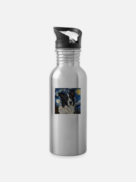 Border Collie - Trinkflasche mit integriertem Trinkhalm - Lightsilver