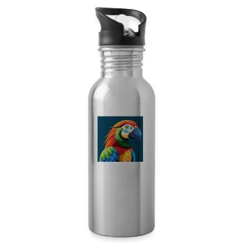 Tropischer Papagei - Trinkflasche mit integriertem Trinkhalm - Lightsilver - Rechts