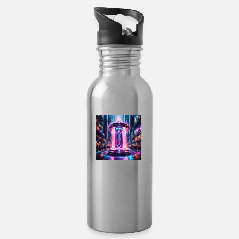 Tor zur Zukunft - Trinkflasche mit integriertem Trinkhalm - Lightsilver