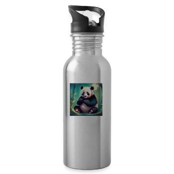 Pandabär - Trinkflasche mit integriertem Trinkhalm - Lightsilver - Rechts