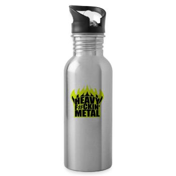 Heavy F#ckin' Metal Hard Rock Music Fire Flames - Water bottle with straw - silver - Right