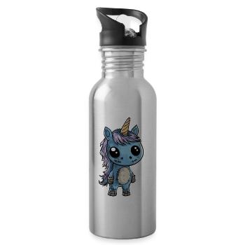 Licorne Halloween Bande dessinée drôle - Gourde avec paille intégrée - argent clair - Droite