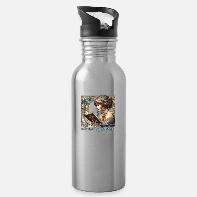 Frau Lesen Wochenenden Buch Bücher Geschenk - Trinkflasche mit integriertem Trinkhalm - Lightsilver