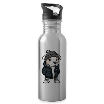 American Staffordshire Terrier Dog Winter - Water bottle with straw - silver - Right