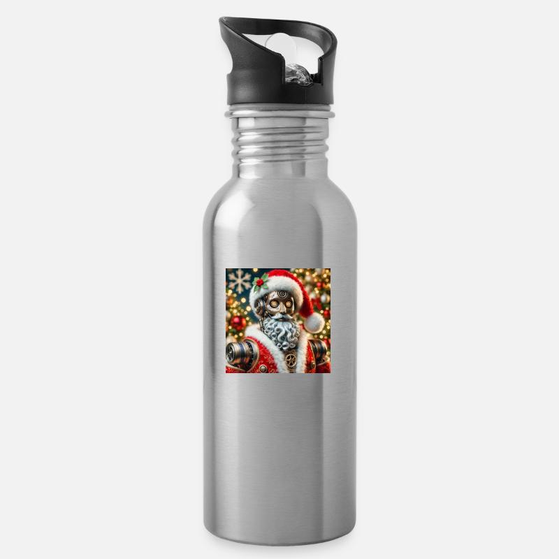 Roboter Weihnachtsmann - Trinkflasche mit integriertem Trinkhalm - Lightsilver