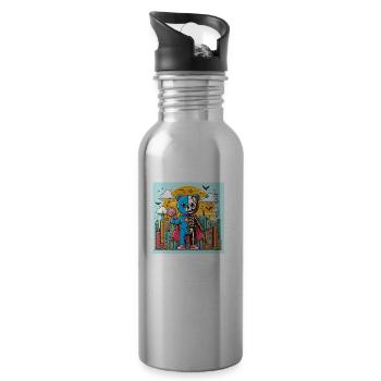 Skelett Bär - Trinkflasche mit integriertem Trinkhalm - Lightsilver - Rechts
