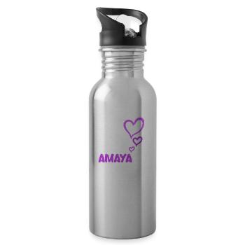 Gift for Amaya - Water bottle with straw - silver - Right