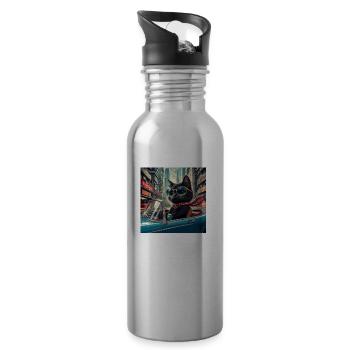 Cat on tour - I love Hong Kong! - Trinkflasche mit integriertem Trinkhalm - Lightsilver - Rechts