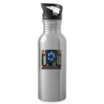 A blue flower in my head - Water bottle with straw - silver - Right