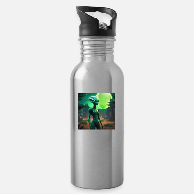 Green Moon alien - Water bottle with straw - silver