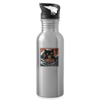 Chat Ramen Vieux Vintage Japonais Drôle Cadeau - Gourde avec paille intégrée - argent clair - Droite