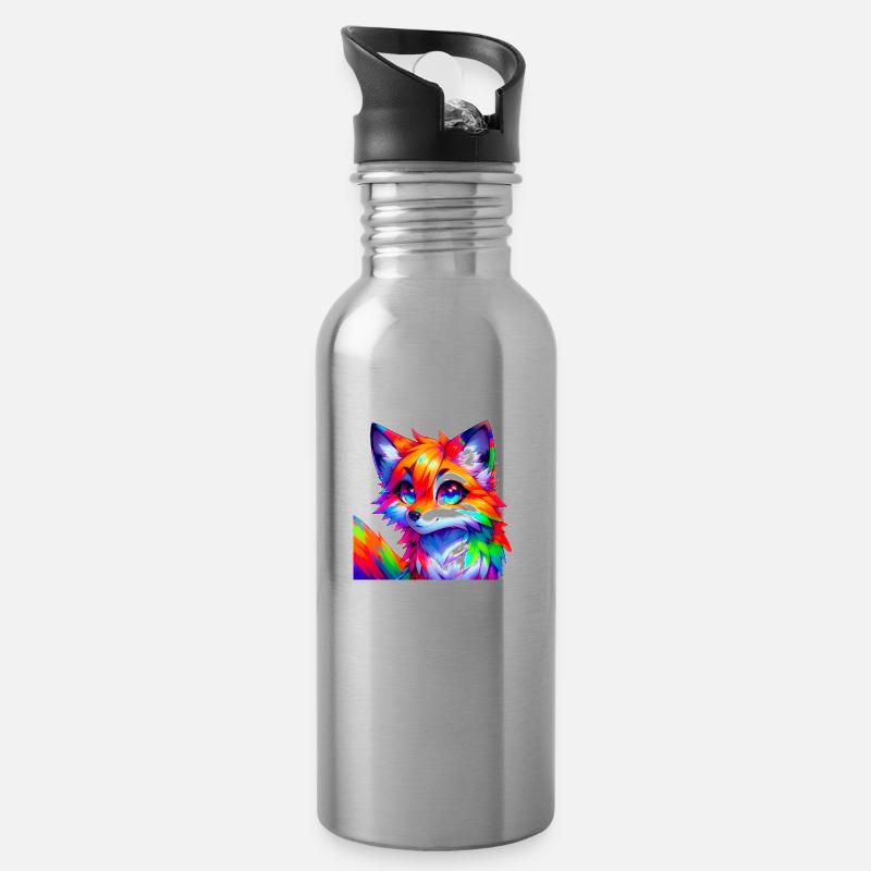 Colorful Fox - Water bottle with straw - silver