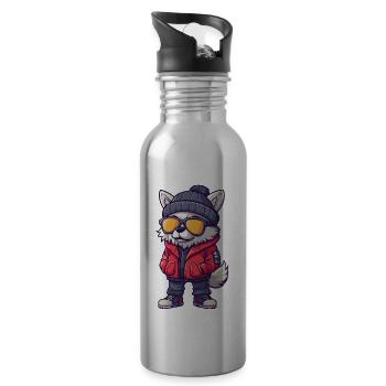 Wolf Cool Comic - Trinkflasche mit integriertem Trinkhalm - Lightsilver - Rechts