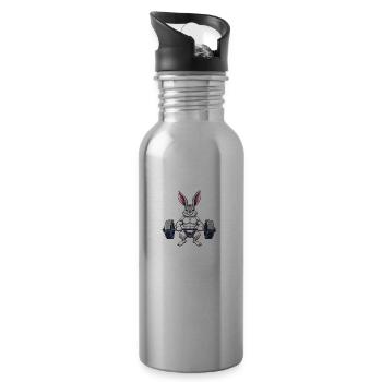 Muscular bunny during training - Water bottle with straw - silver - Right