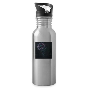Neonblume in urbaner Dunkelheit - Trinkflasche mit integriertem Trinkhalm - Lightsilver - Rechts