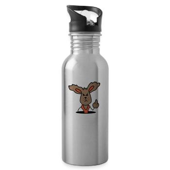 Hase Mittelfinger Zeigen Böse Frech Beleidigend - Trinkflasche mit integriertem Trinkhalm - Lightsilver - Rechts