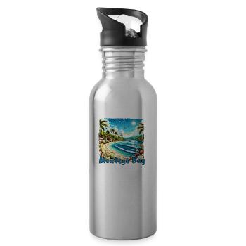 Montego Bay Jamaika Strand Palmen Grunge Urlaub - Trinkflasche mit integriertem Trinkhalm - Lightsilver - Rechts