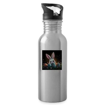 Hase hüpft ins Glück - Trinkflasche mit integriertem Trinkhalm - Lightsilver - Rechts