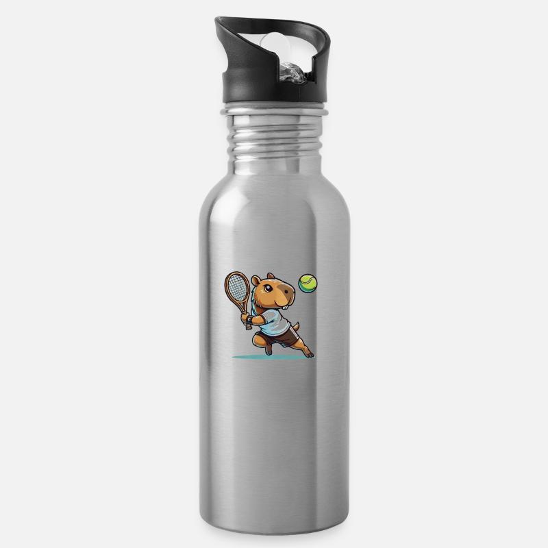 Capybara Bande Dessinée Tennis - Gourde avec paille intégrée - argent clair