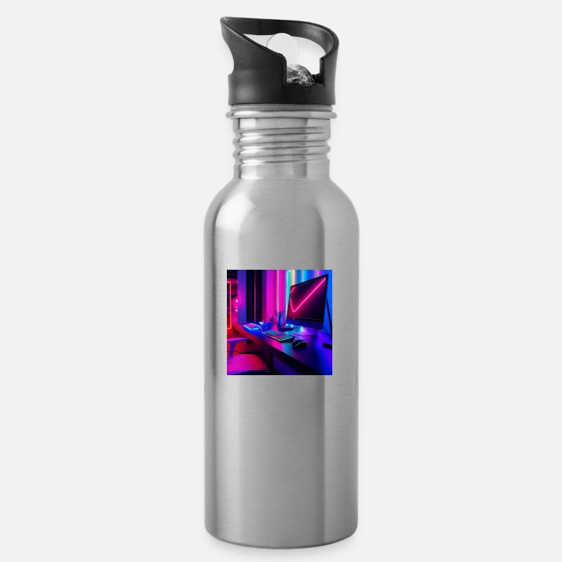 Gamer - Trinkflasche mit integriertem Trinkhalm - Lightsilver