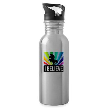 I BELIEVE Einhorn vor leuchtenden Regenbogenstrahl - Trinkflasche mit integriertem Trinkhalm - Lightsilver - Rechts