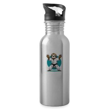 Karate Sloth Cartoon - Martial Arts - Water bottle with straw - silver - Right