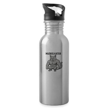 Muskelkater – Die stärkste Katze der Welt - Trinkflasche mit integriertem Trinkhalm - Lightsilver - Rechts