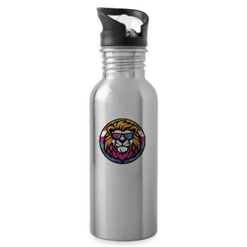 Lion Bande Dessinée Cool - Gourde avec paille intégrée - argent clair - Droite