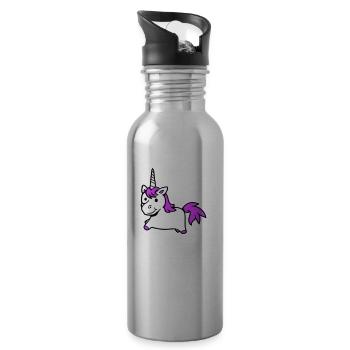 Einhorn Pink Süß Hübsch Freundlich Cartoon Pferd - Trinkflasche mit integriertem Trinkhalm - Lightsilver - Rechts