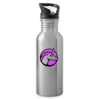 Einhorn Pink Süß Hübsch Freundlich Cartoon Pferd - Trinkflasche mit integriertem Trinkhalm - Lightsilver - Rechts