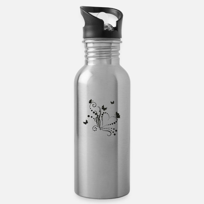 Papillons de jour - Gourde avec paille intégrée - argent clair